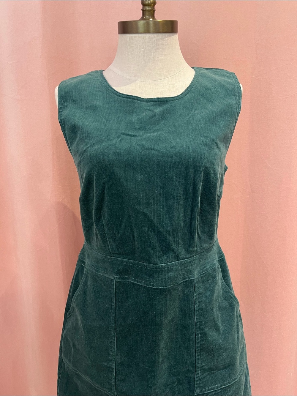 Sugarhill Brighton Teal Corduroy Mini Dress Patch Pockets Back Zip Cottagecore - Picture 3 of 7